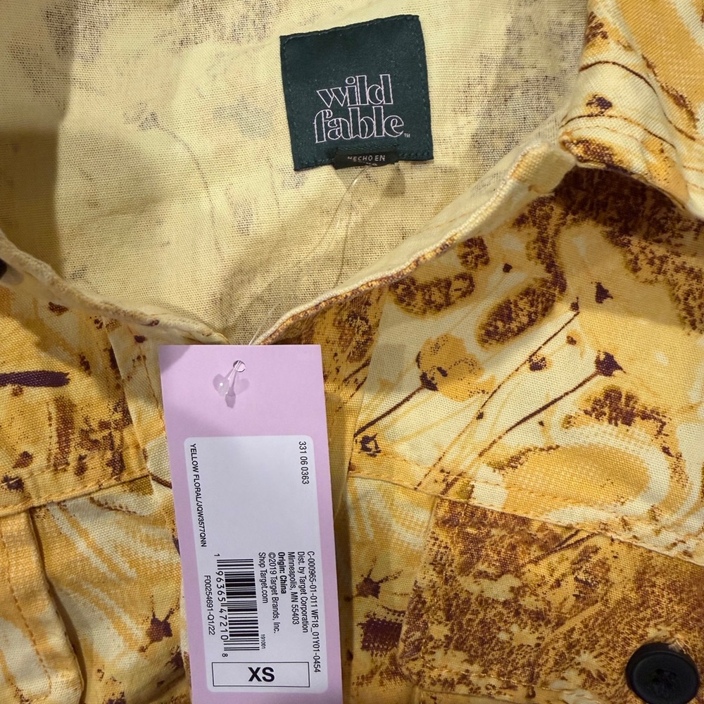 Wild Fable Yellow Abstract Floral Cotton Canvas Cropped Shacket - NWT XS - Picture 5 of 6